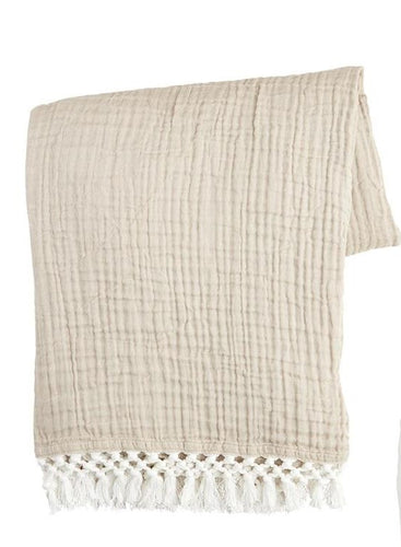 Cream Macrame Muslin Throw