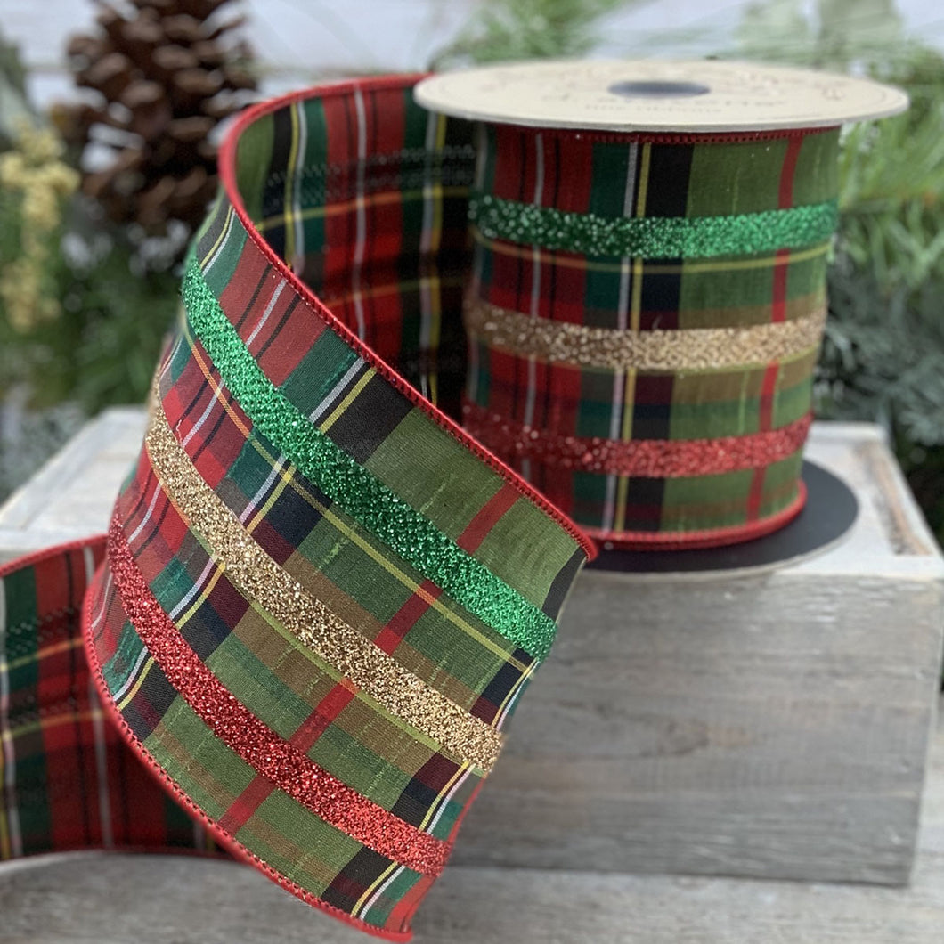 Red-green Glitter Stripe Ribbon