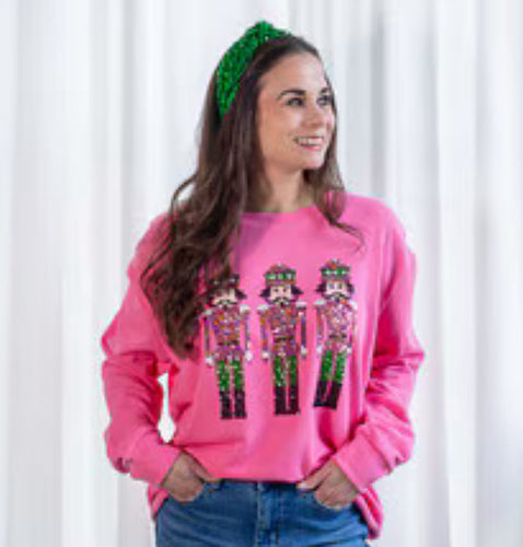 Nutcracker March Sequin Sweatshirt Pink/Green