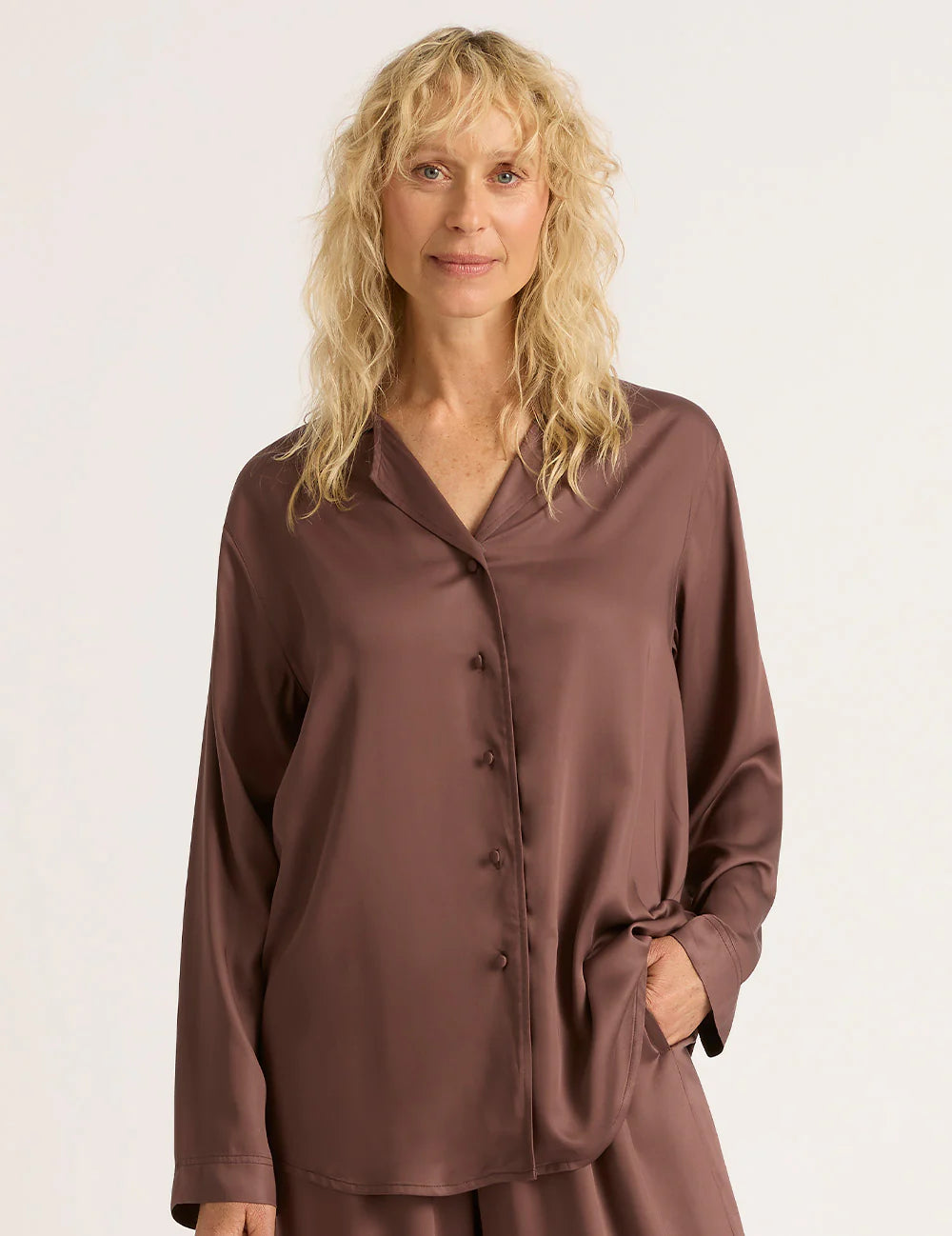 Vegan Silk Long Sleeve Sleep Shirt Garnet