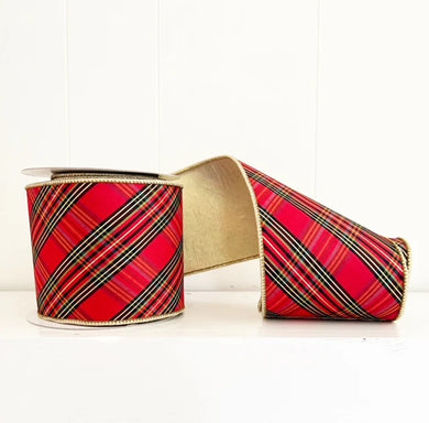 Red Metallic Tartan Ribbon