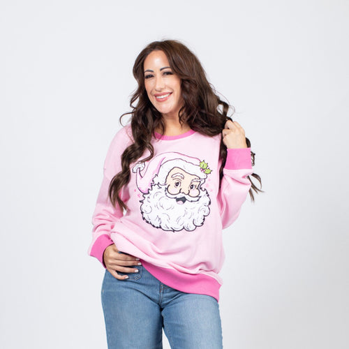 Jolly Pink Santa Sweater Adult