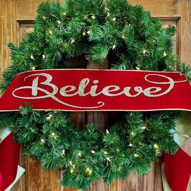 Velvet Gold Believe Banner, Red